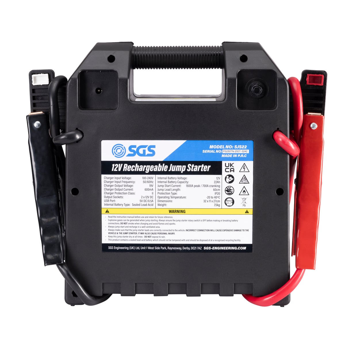 SGS 1600 Amp 12V Jump Starter Portable Power Pack | USB | LED Light